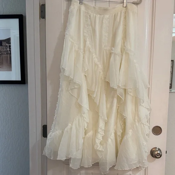 Anthropologie Cream Layered A-Line Skirt - Picture 6 of 9